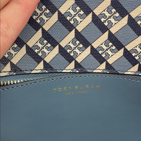 Tory Burch Geo Logo Mini Zip Top Tote in Blue A15 - Picture 7 of 10
